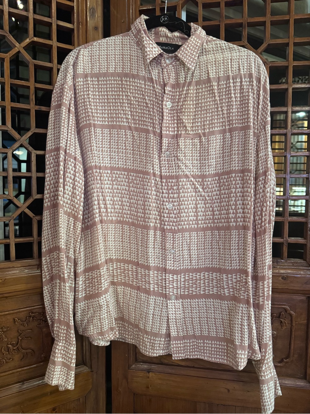 Manaola Blush and Cream Geometric Button-Down Shirt